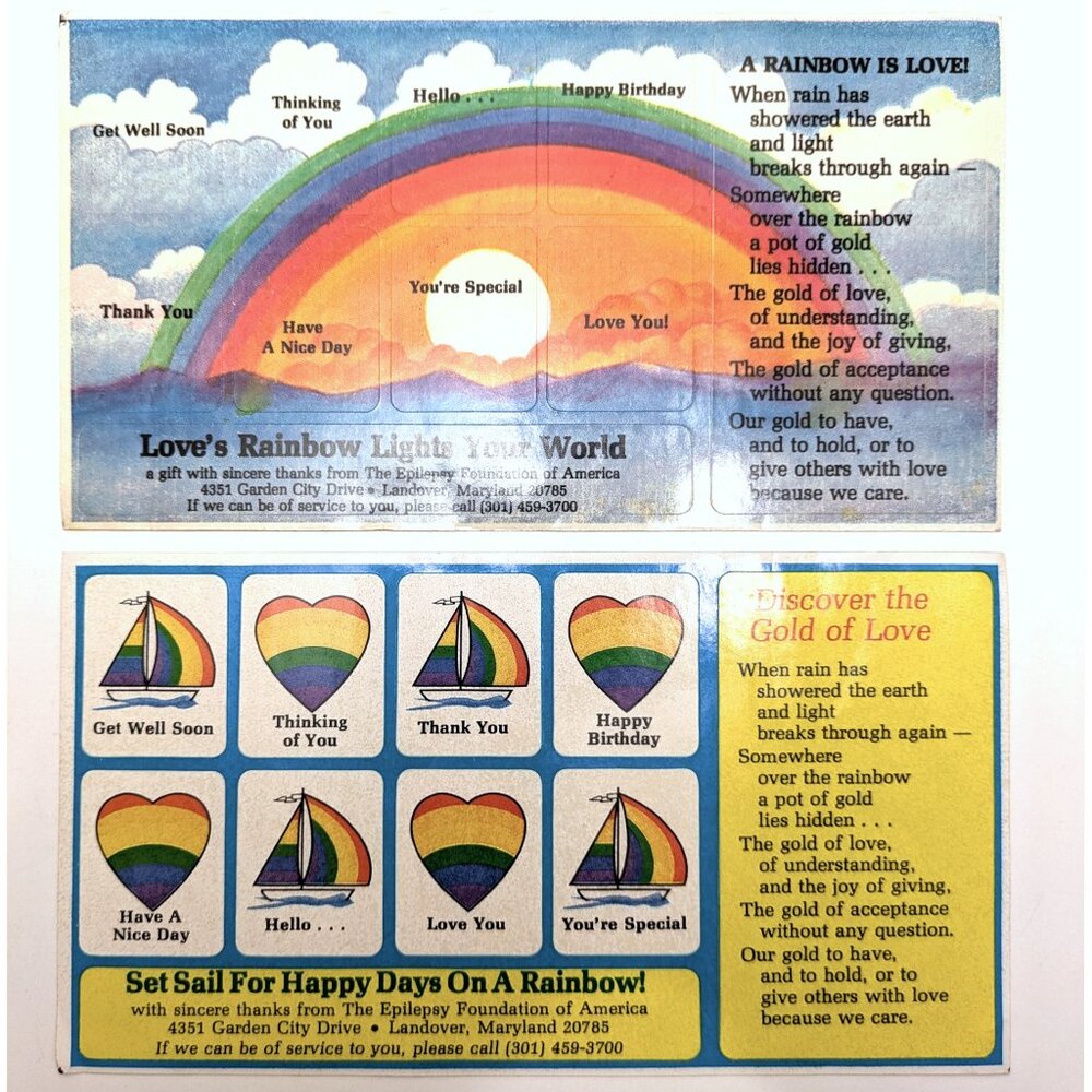 Vintage 70s Rainbow Love Epilepsy Foundation of America Stickers Collectible